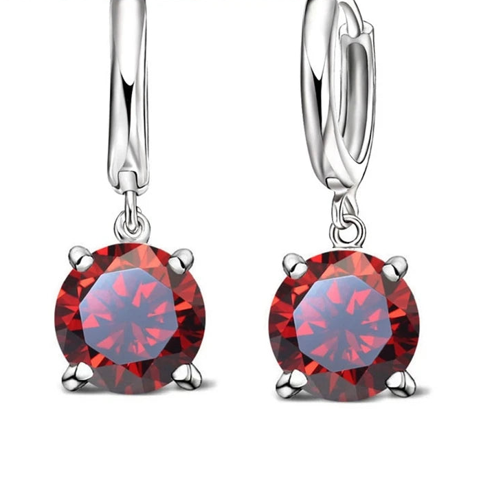 925 Silver CZ Crystal Round Earrings
