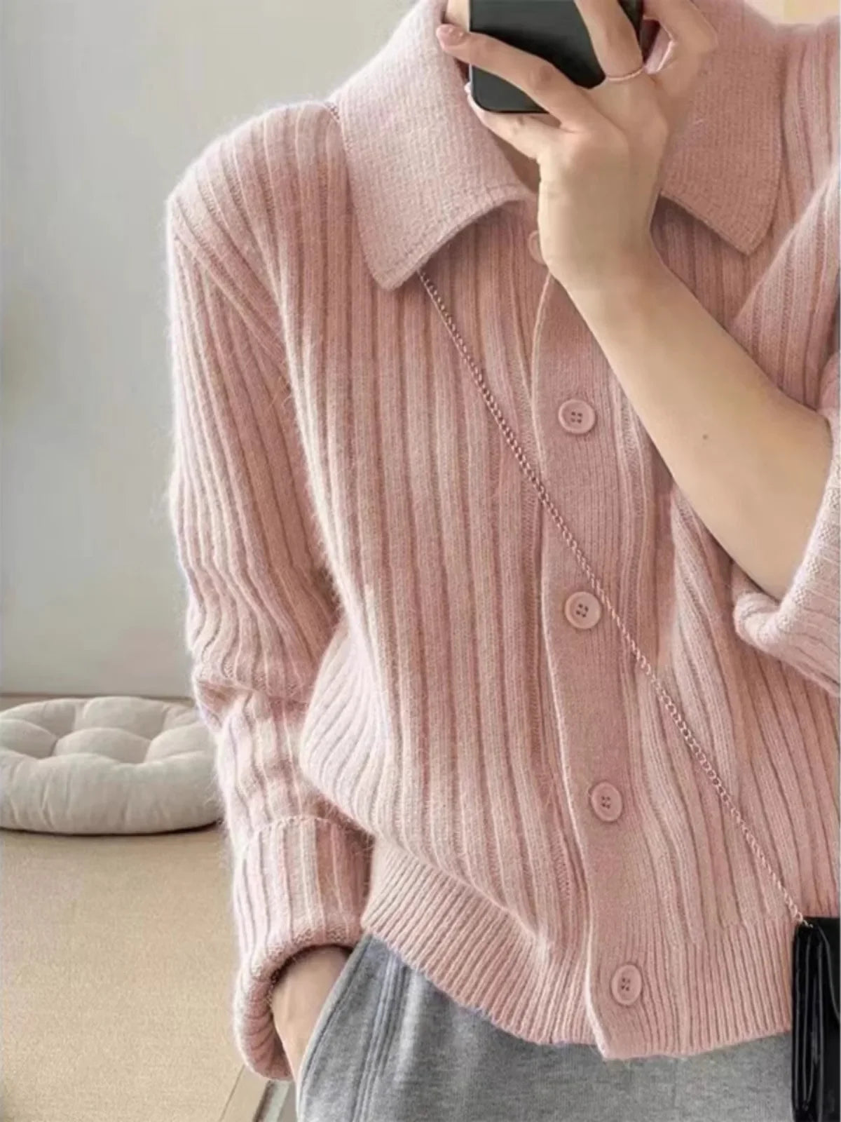 2025 Pure Cashmere Lapel Knit Cardigan Sweater for Women