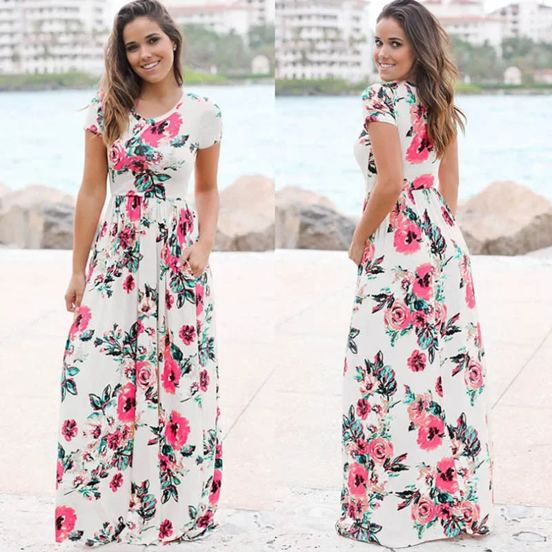 Pink Floral Boho Maxi Dress for Women 2025