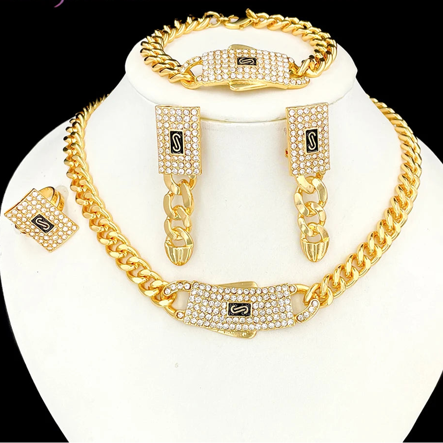 18K Gold Plated Monaco Cuban Chain Jewelry Set