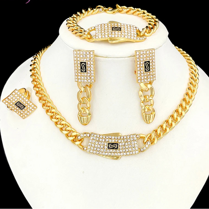 18K Gold Plated Monaco Cuban Chain Jewelry Set