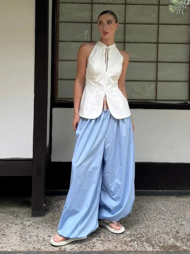 CLO002PT
Fashion Woman Clothes 2025 Autumn Wide Leg Pants Ladies Loose Solid Cotton Pants - Klixstore