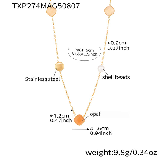 18k Gold Colorful Opal Long Necklace for Women