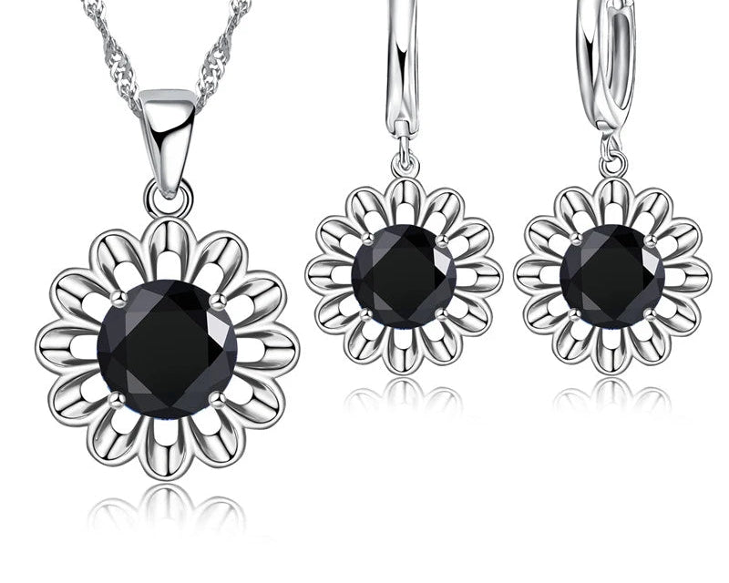 925 Silver CZ Flower Bridal Jewelry Set