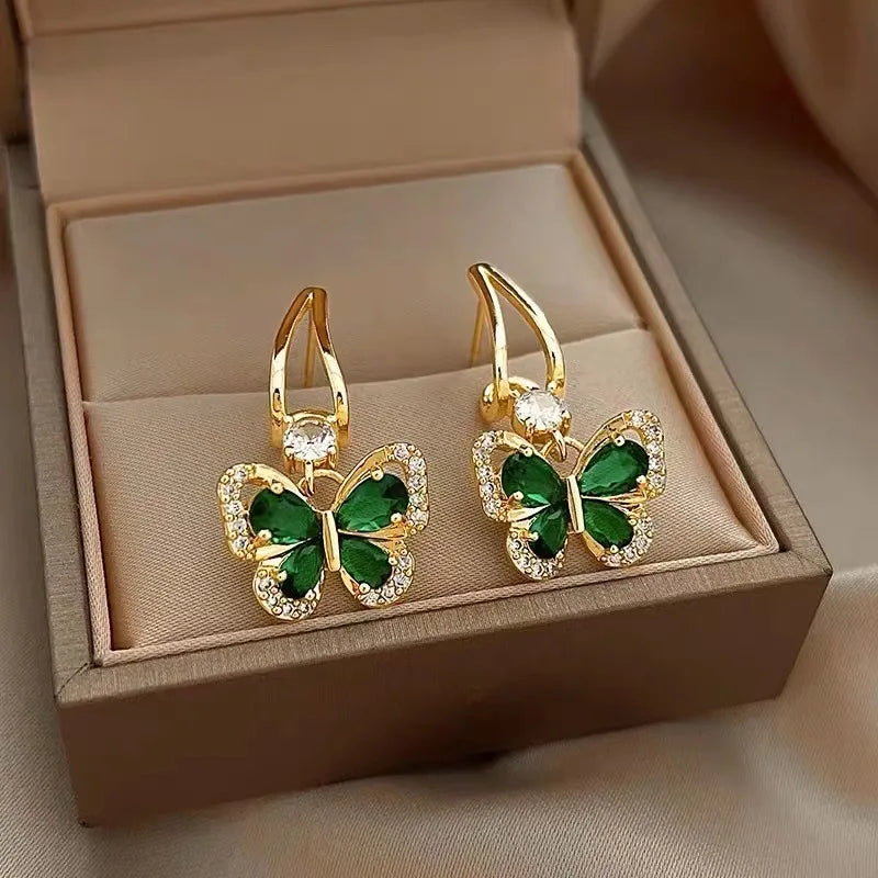 Green Zircon Butterfly Earrings