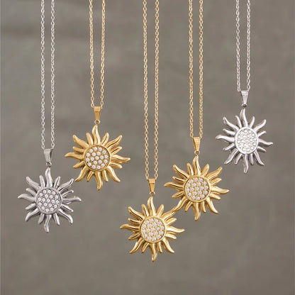 18k Gold Zircon Sun Pendant Necklace for Women