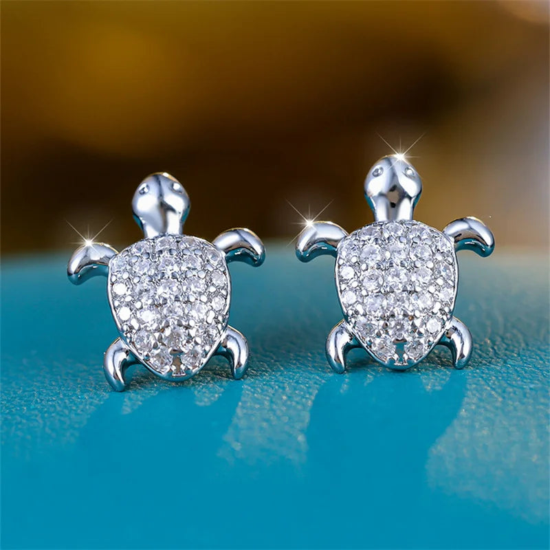 White Zircon Turtle Stud Earrings