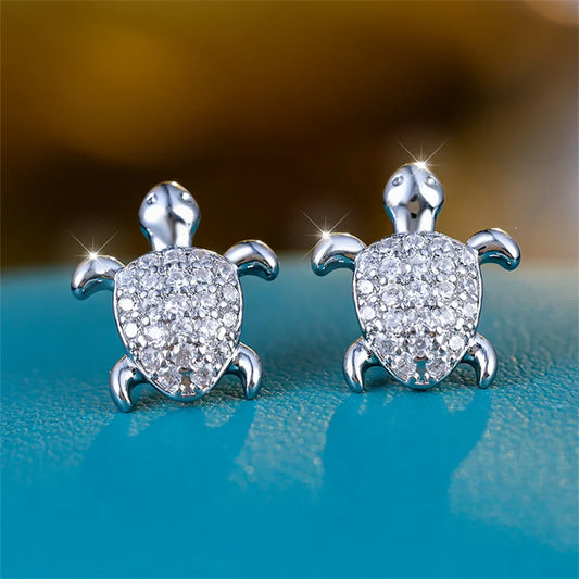 White Zircon Turtle Stud Earrings