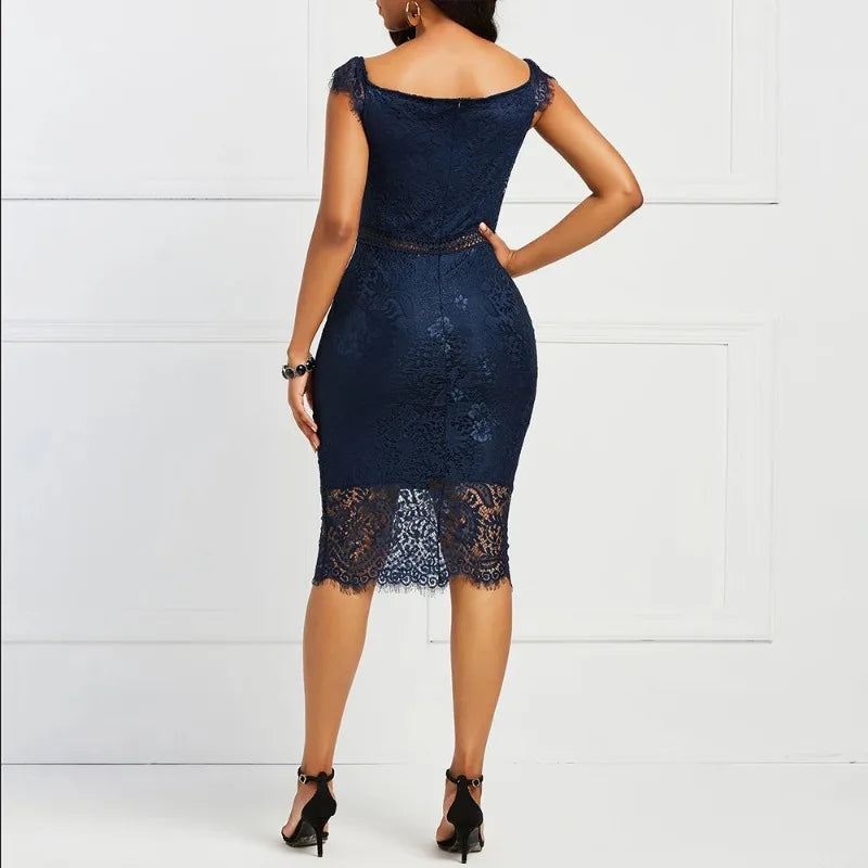 Elegant Lace Hollow-Out Bodycon Dress