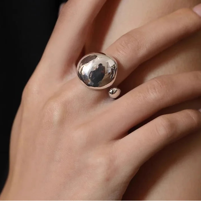 925 Sterling Silver Geometric Adjustable Ring for Women