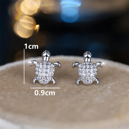 White Zircon Turtle Stud Earrings