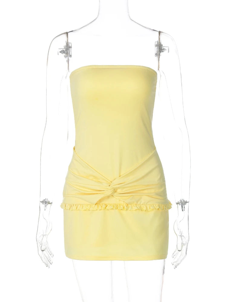 CLO060DJ
 Fashion Halter Neck Backless Tunics Short Dresses for Women  Sexy Sleeveless High Waist  Solid Ball Gown - Klixstore