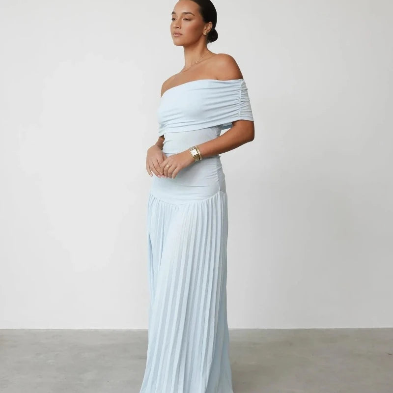 Pleated Diamond Sleeveless High Waist Evening Dress