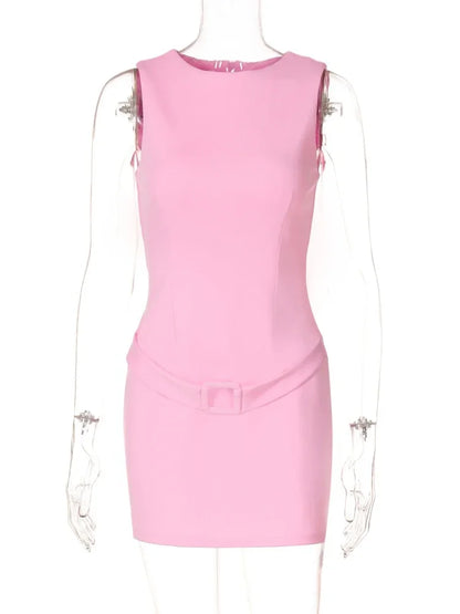 CLO046DJ
Womens Elegant Sleeveless Bodycon Short Party Dress High Street Female  Summer O-neck High Waist Solid Tank Dresses - Klixstore