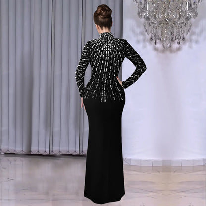 Elegant Glitter Pearl Bodycon Evening Maxi Dress