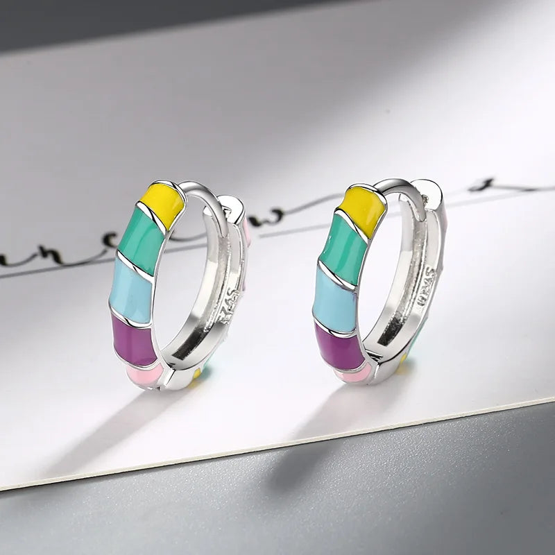 925 Sterling Silver Rainbow Round Earrings for Women