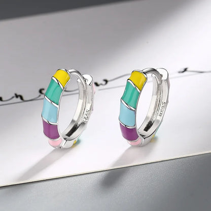925 Sterling Silver Rainbow Round Earrings for Women