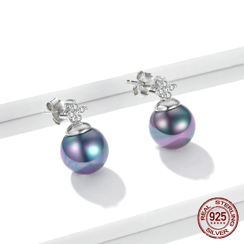 JEW007AX    925 Sterling Silver Elegant Black Pearl Earrings Necklace Shell Pearl Necklace Chain for Women Fine Jewelry Set - Klixstore