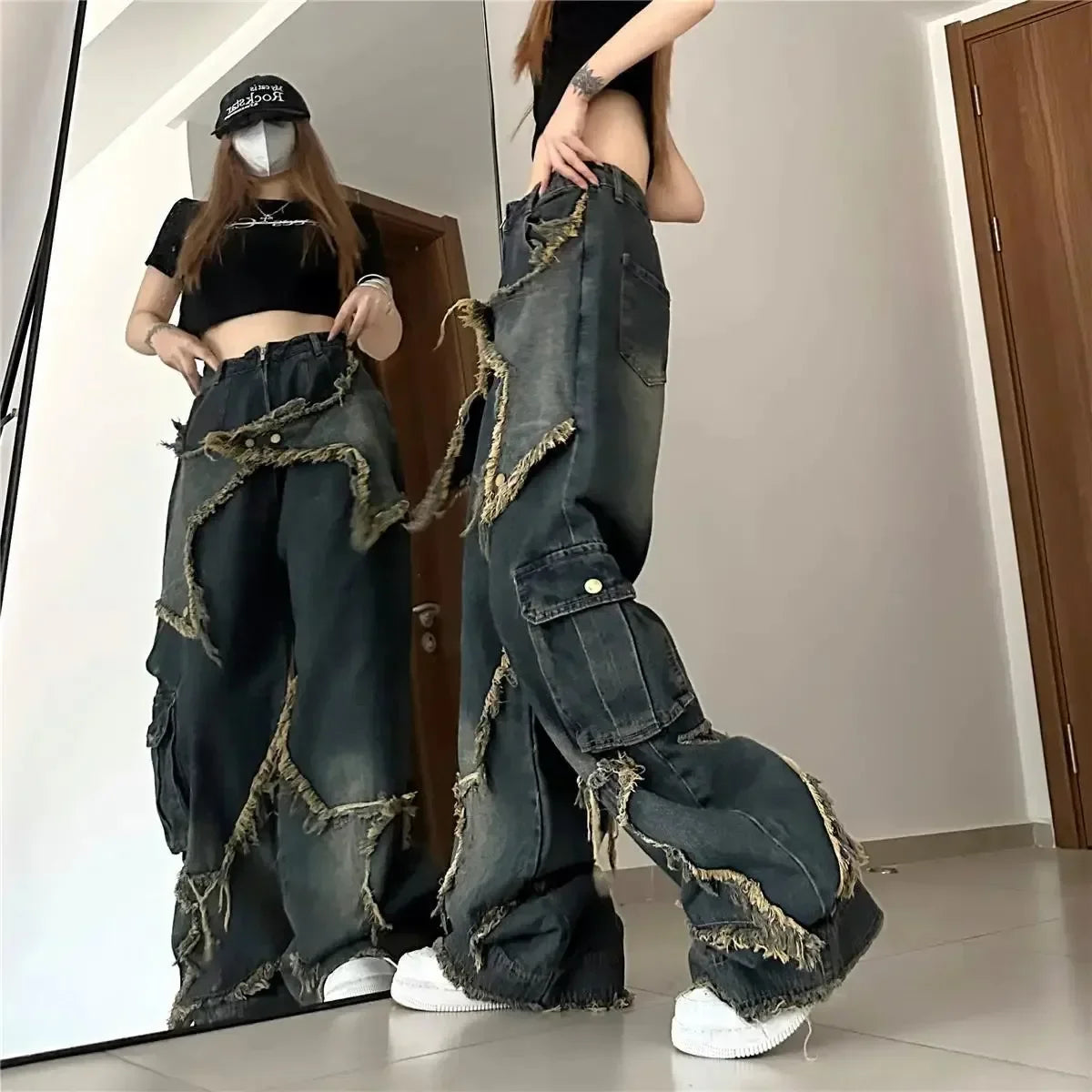 Women's Vintage Star Washed Oversized Straight Jeans