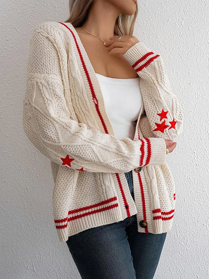 Star Embroidered Knitted Cardigan for Women