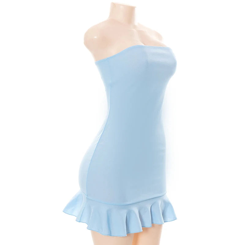 Strapless Blue Pleated Mini Dress