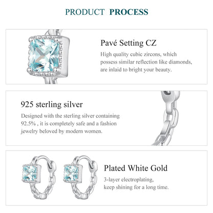 JEW008ER         925 Sterling Silver Inlaid Blue CZ Geometric Square Stud Earrings Light - Klixstore