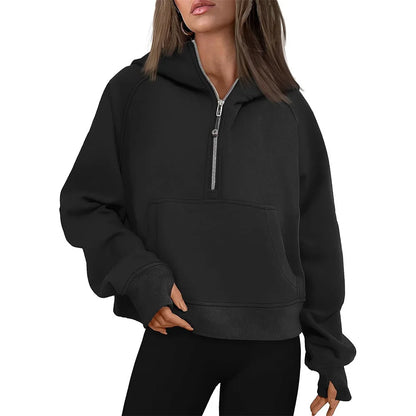 Cropped Half Zip Fleece Hoodie for Women