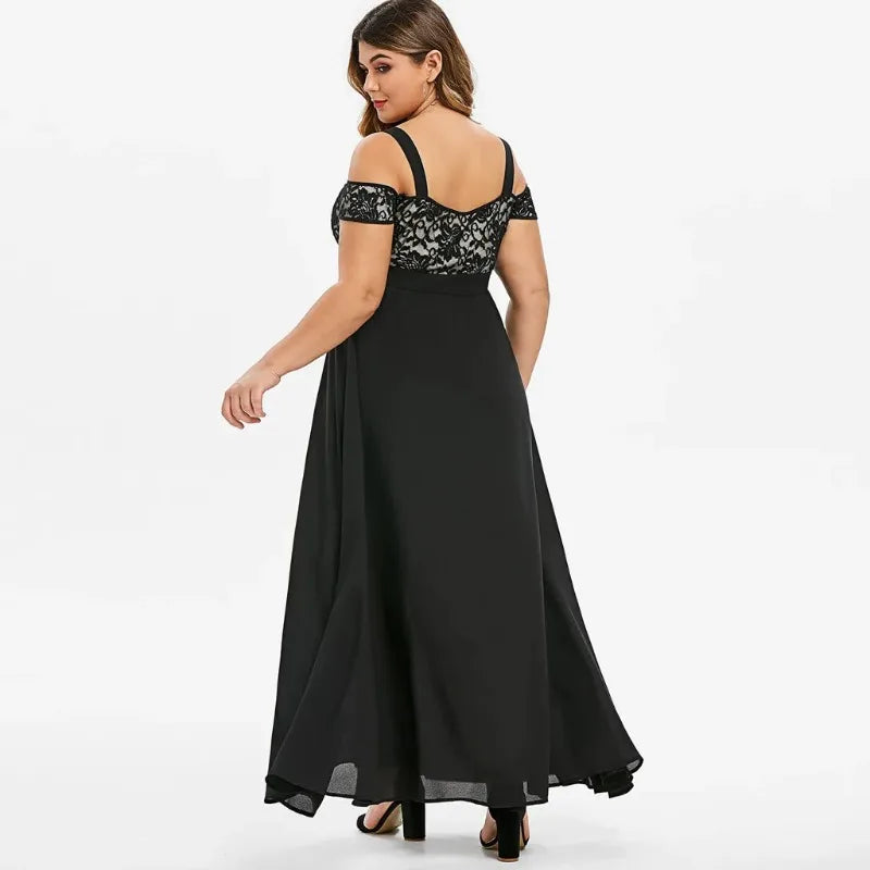 Plus Size Lace Cold Shoulder Maxi Dress