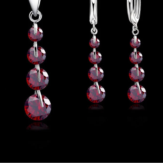 round CZ Crystal Necklace & Hoop Earrings Set in 925 Sterling Silver