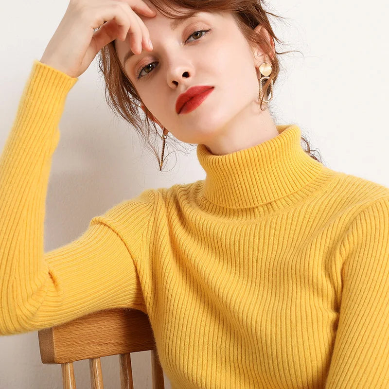 Turtleneck Knitted Cashmere Sweater for Women