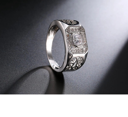 Wide Square Band Ring  with Shining CZ Crystal
