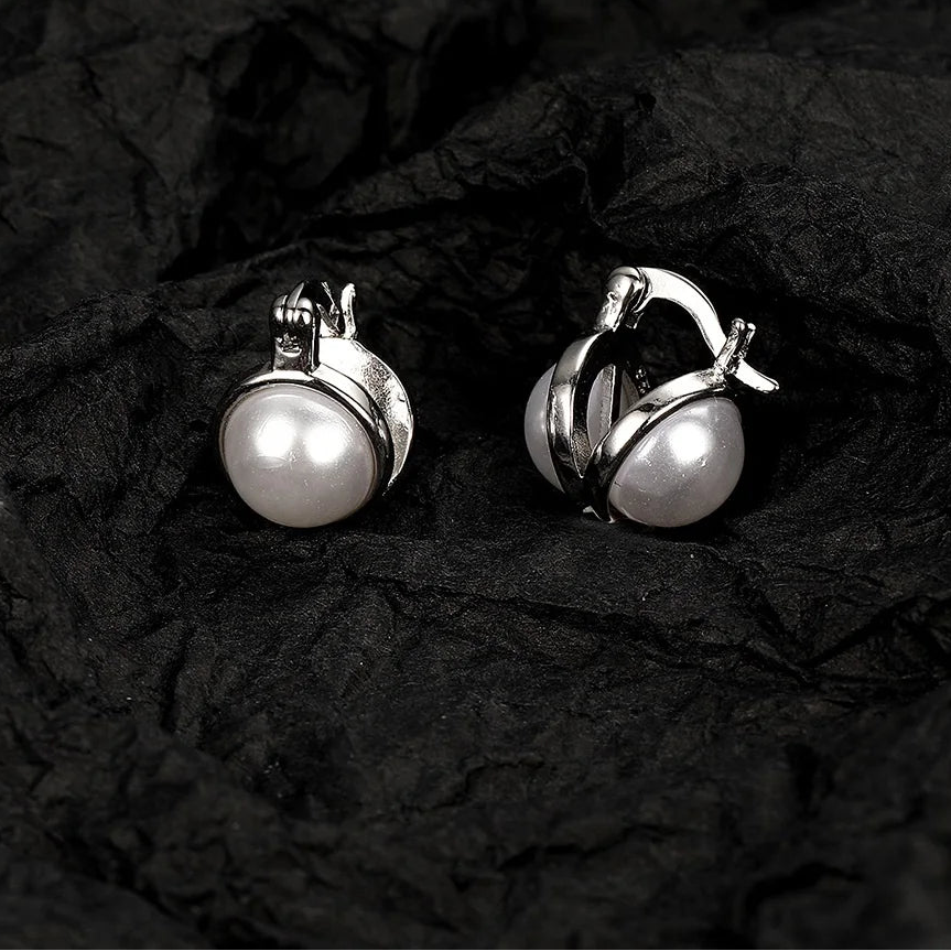 925 Sterling Silver Pearl Hoop Earrings for Women