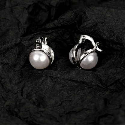 925 Sterling Silver Pearl Hoop Earrings for Women