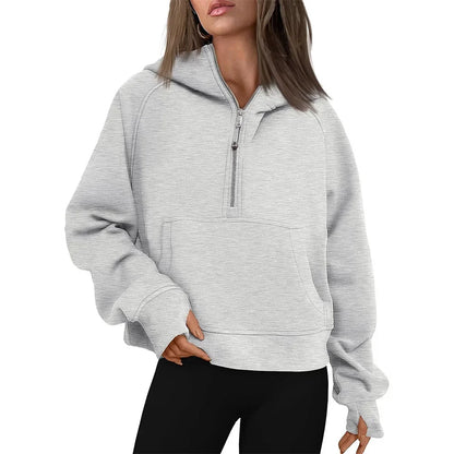 Cropped Half Zip Fleece Hoodie for Women