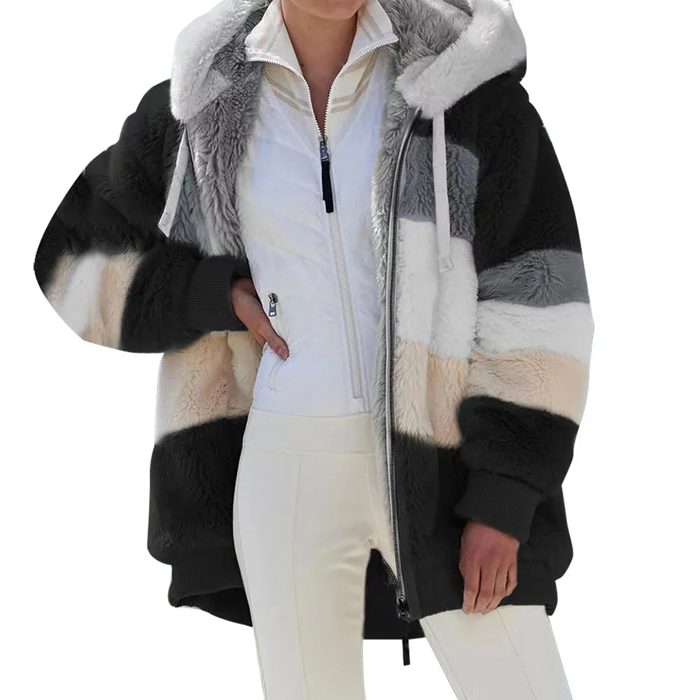 2025 Oversized Plush Hooded Jacket for Women