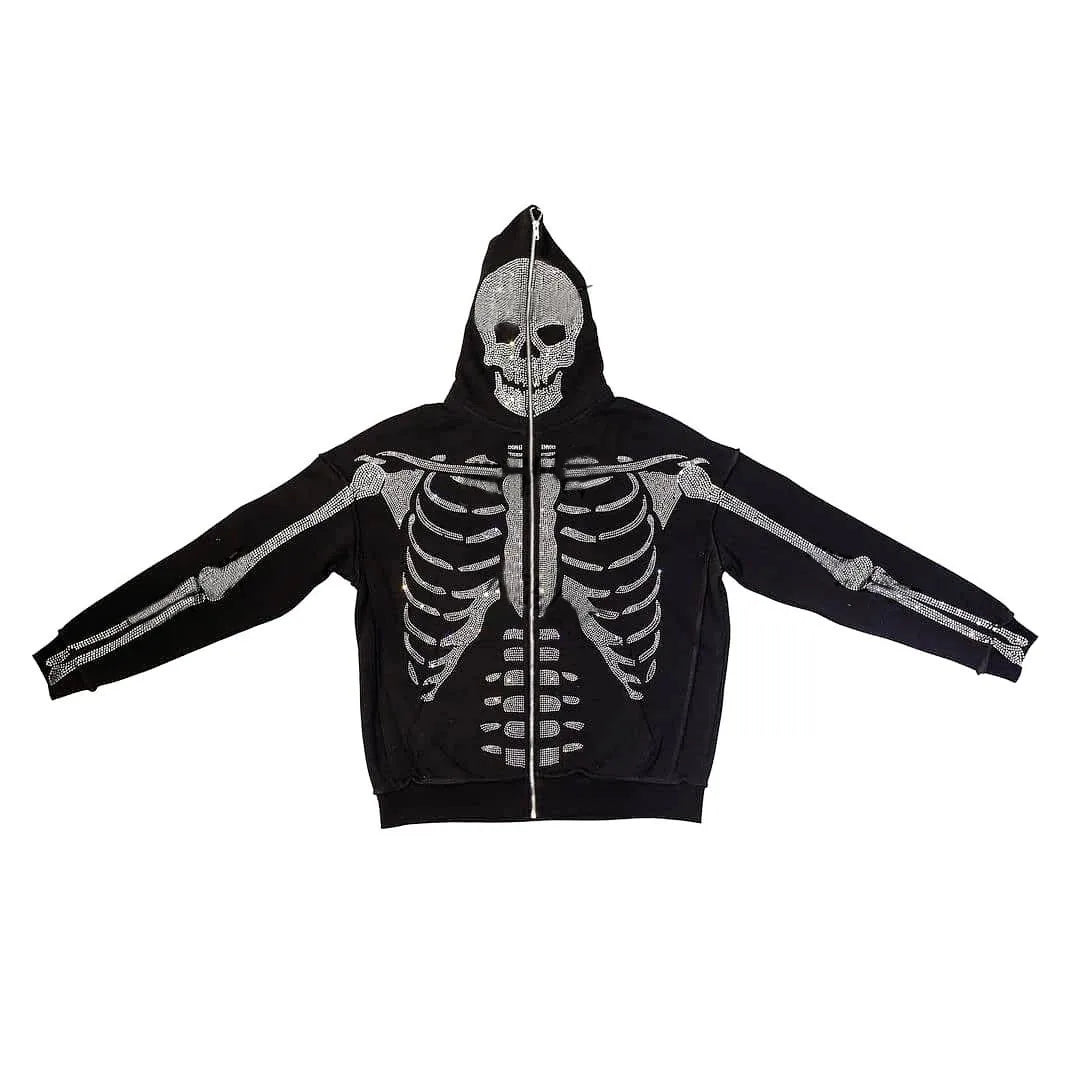 Y2K Gothic Rhinestone Zip Up Hoodie for Women