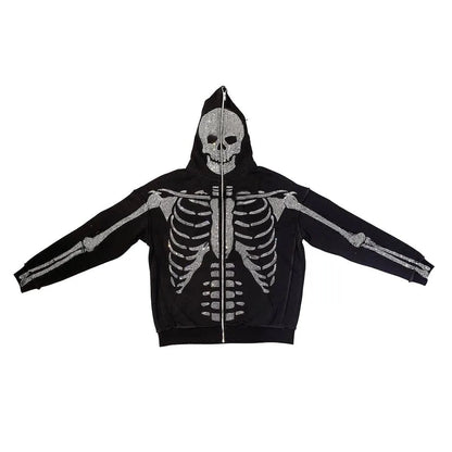 Y2K Gothic Rhinestone Zip Up Hoodie for Women