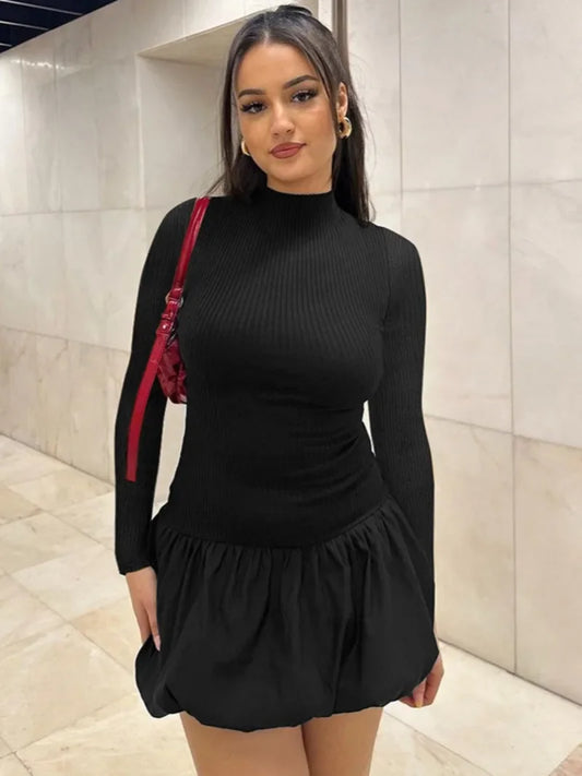 CLO052DJ
Women's Sweet Backless Mini Ball Gown Long Sleeve Tunics Pleated Short Vacation - Klixstore