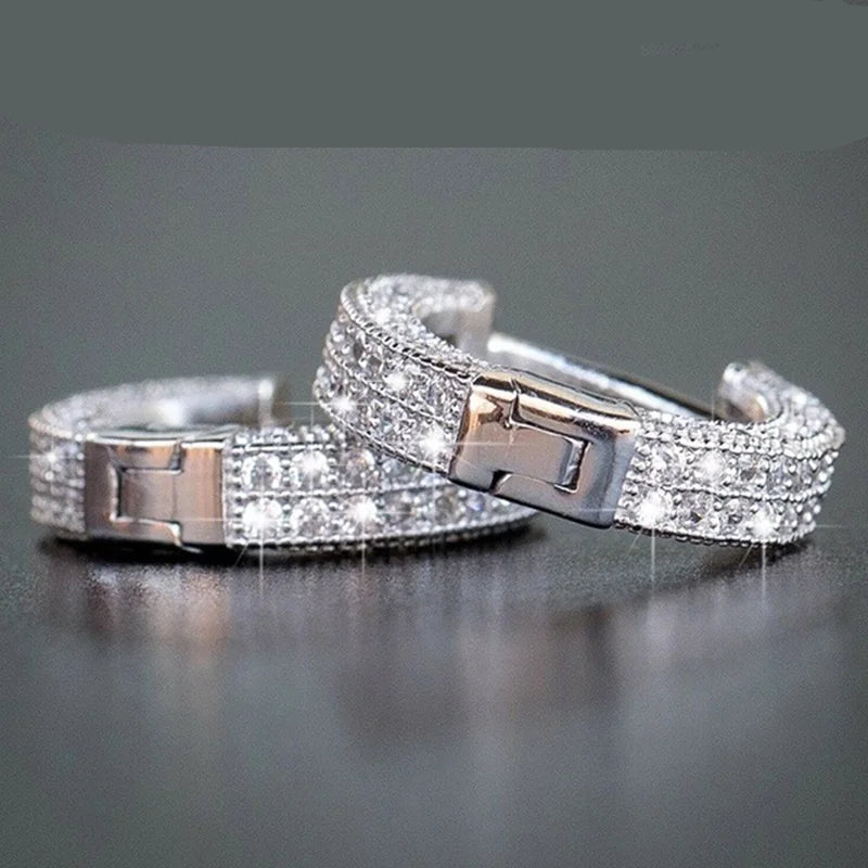 925 Sterling Silver Crystal Hoop Earrings for Women