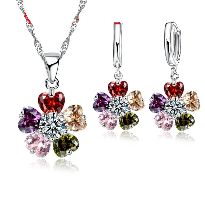Cubic Zirconia Flower Design Lovers' Gift Set
