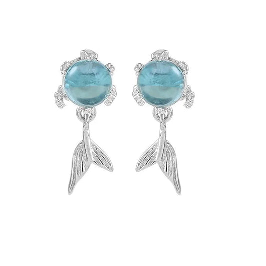 925 Silver Blue Fish Tail Hoop Earrings
