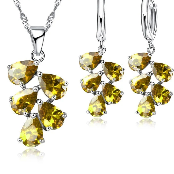 925 Sterling Silver Bridal Jewelry Set with Austrian Crystal Plant Design