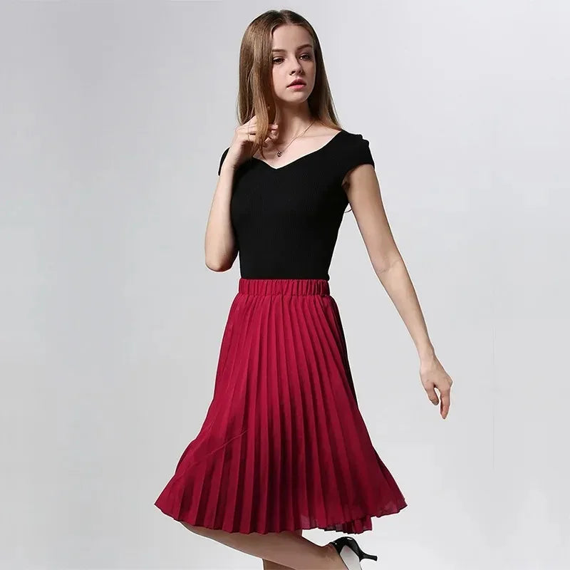 Women's Vintage Chiffon Pleated High Waist Skirt