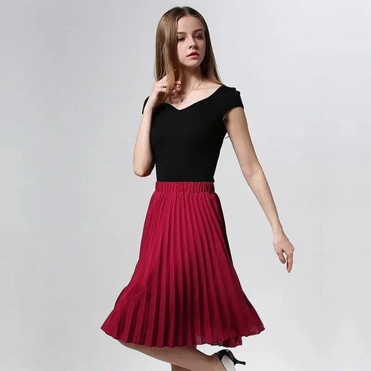 Women's Vintage Chiffon Pleated High Waist Skirt