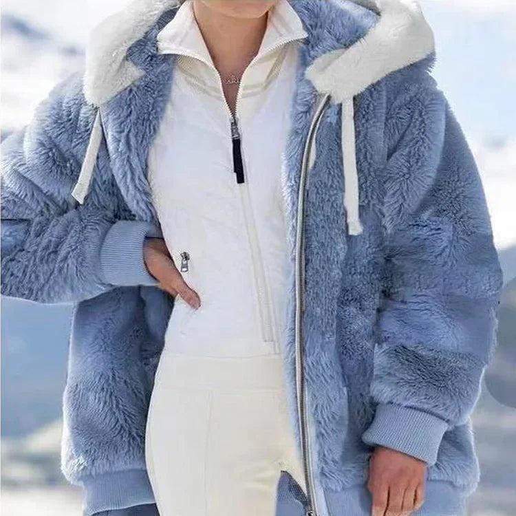 2025 Oversized Plush Hooded Jacket for Women