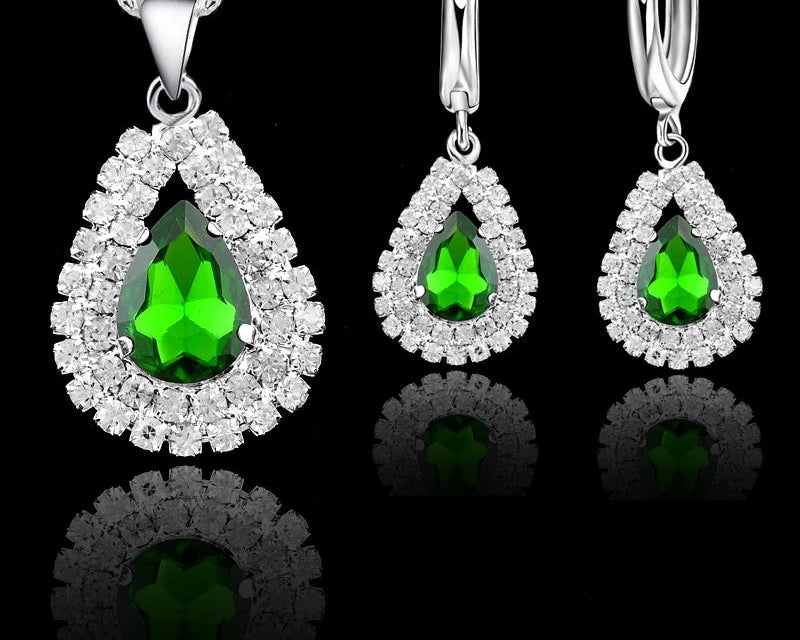 925 Silver Crystal Water Drop Jewelry Set