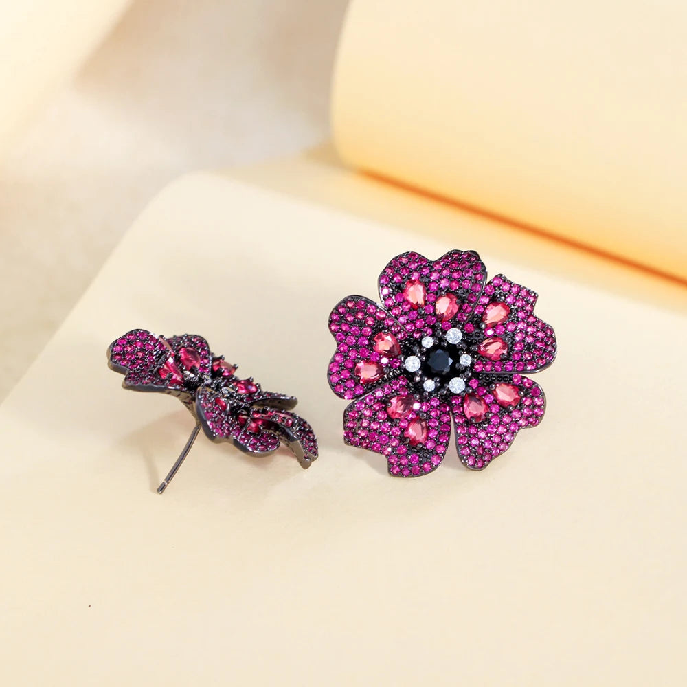 Rose Red Flower Stud Earrings