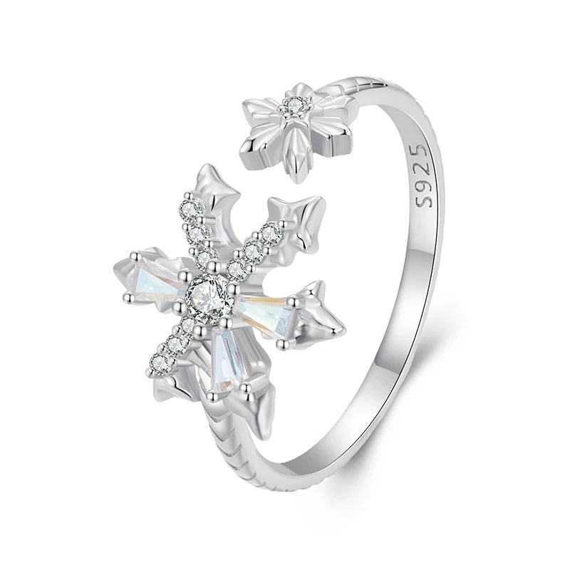 JEW016R        925 Sterling Silver Snowflake Adjustable Ring - Klixstore