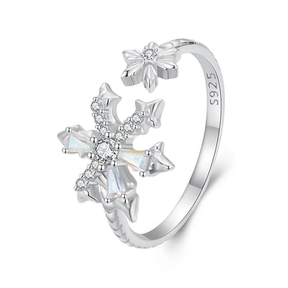 JEW016R        925 Sterling Silver Snowflake Adjustable Ring - Klixstore