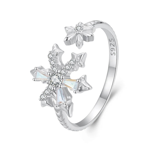 JEW016R        925 Sterling Silver Snowflake Adjustable Ring - Klixstore